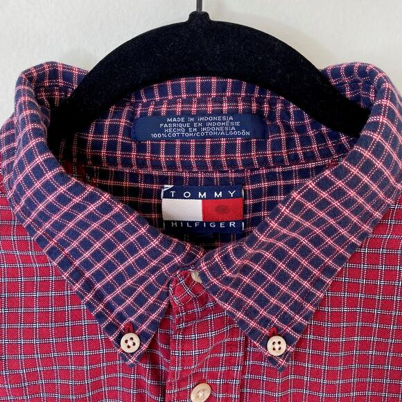 Tommy Hilfiger vintage red plaid button down shirt - Picture 3 of 5